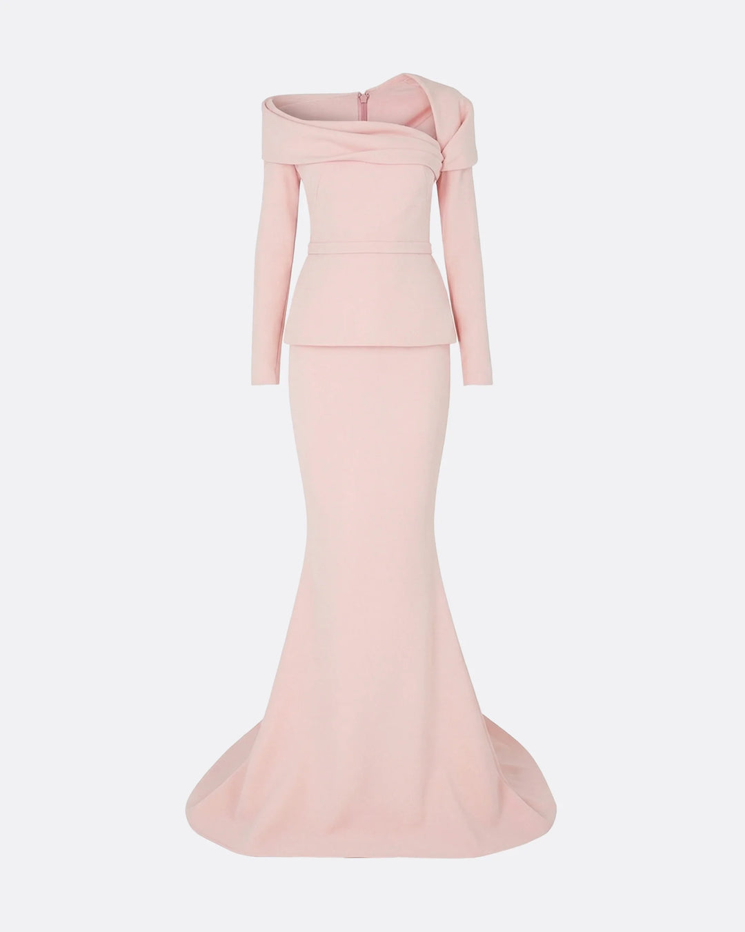 off-shoulder draped gown with peplum waist – SERENL-1