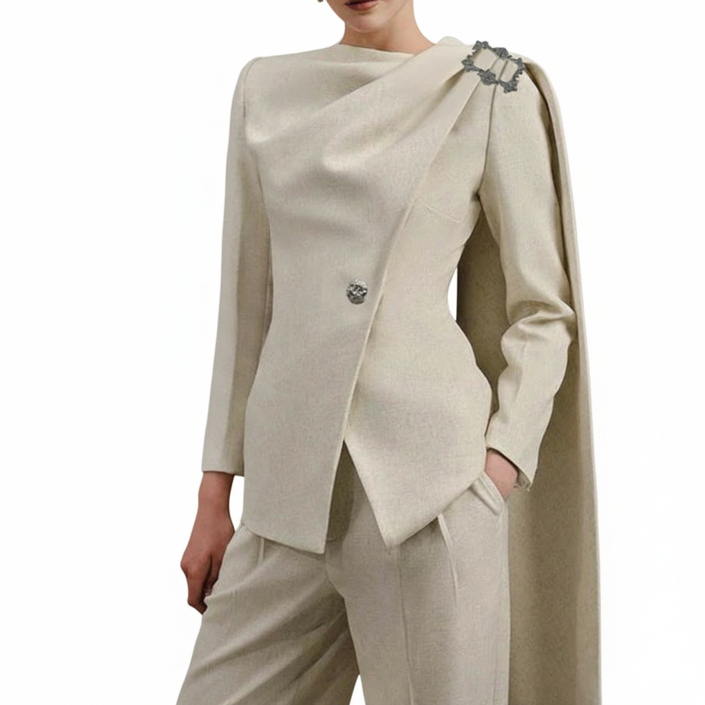 asymmetric draped blazer with crystal shoulder detail – IVORYA