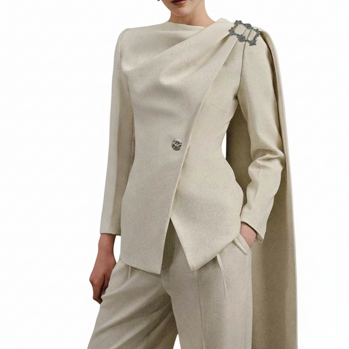 asymmetric draped blazer with crystal shoulder detail – IVORYA