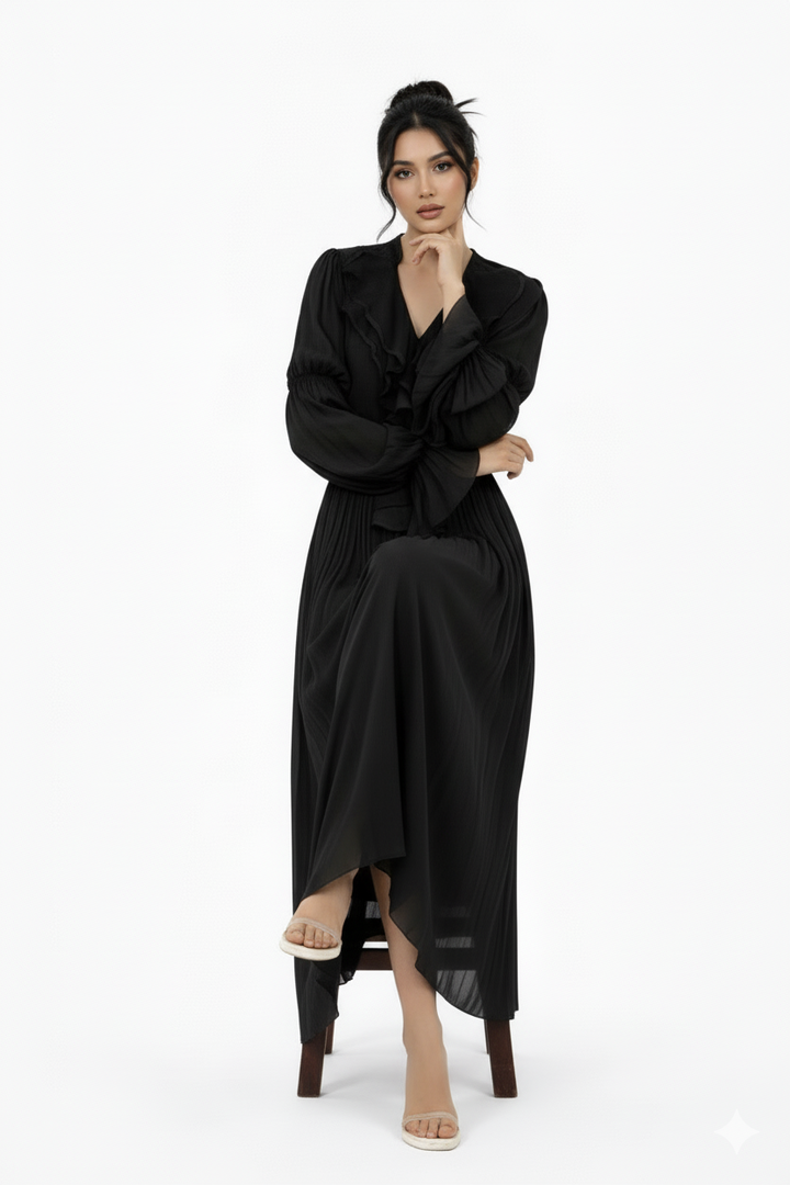 طقم مكون من بلوزة قصيرة وتنورة طويلة من الدانتيل الزهري - أزرق سماوي