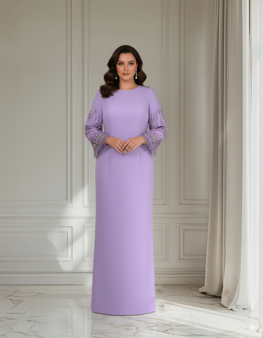 Beaded sleeve column gown – Bloma-1