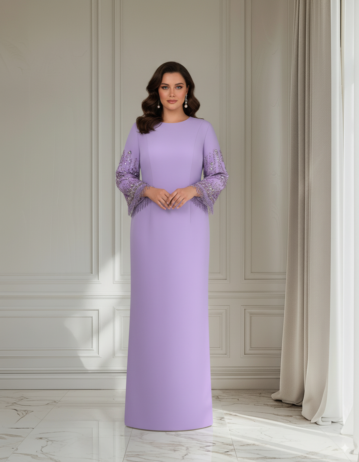 Beaded sleeve column gown – Bloma-1