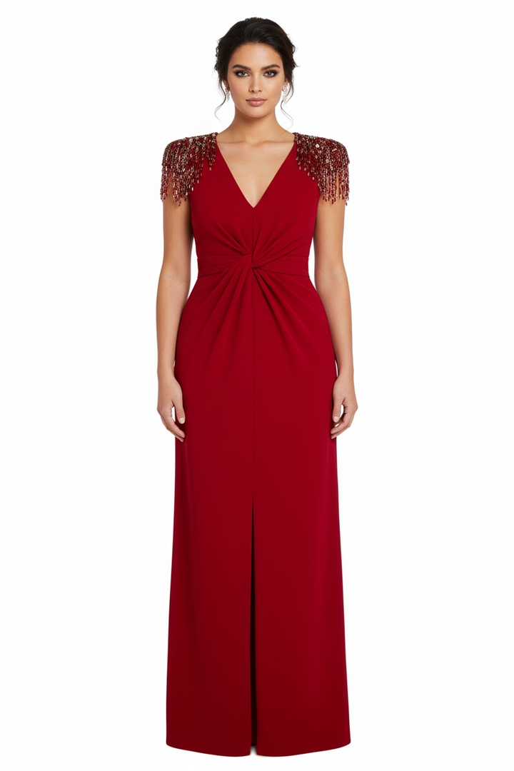 Beaded shoulder twist-front gown – Lorien-1