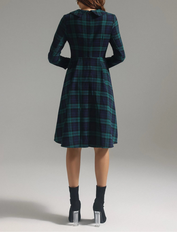 plaid fit-and-flare midi dress with waist detail – HIGHLAND