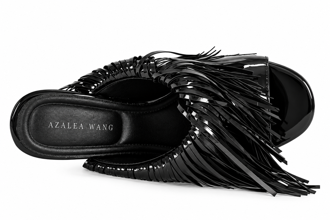 Fringe Sculpted Heel Mule Sandals - Ravella
