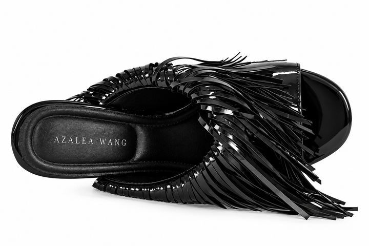 Fringe Sculpted Heel Mule Sandals - Ravella