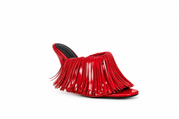 Fringe Sculpted Heel Mule Sandals - Ravella