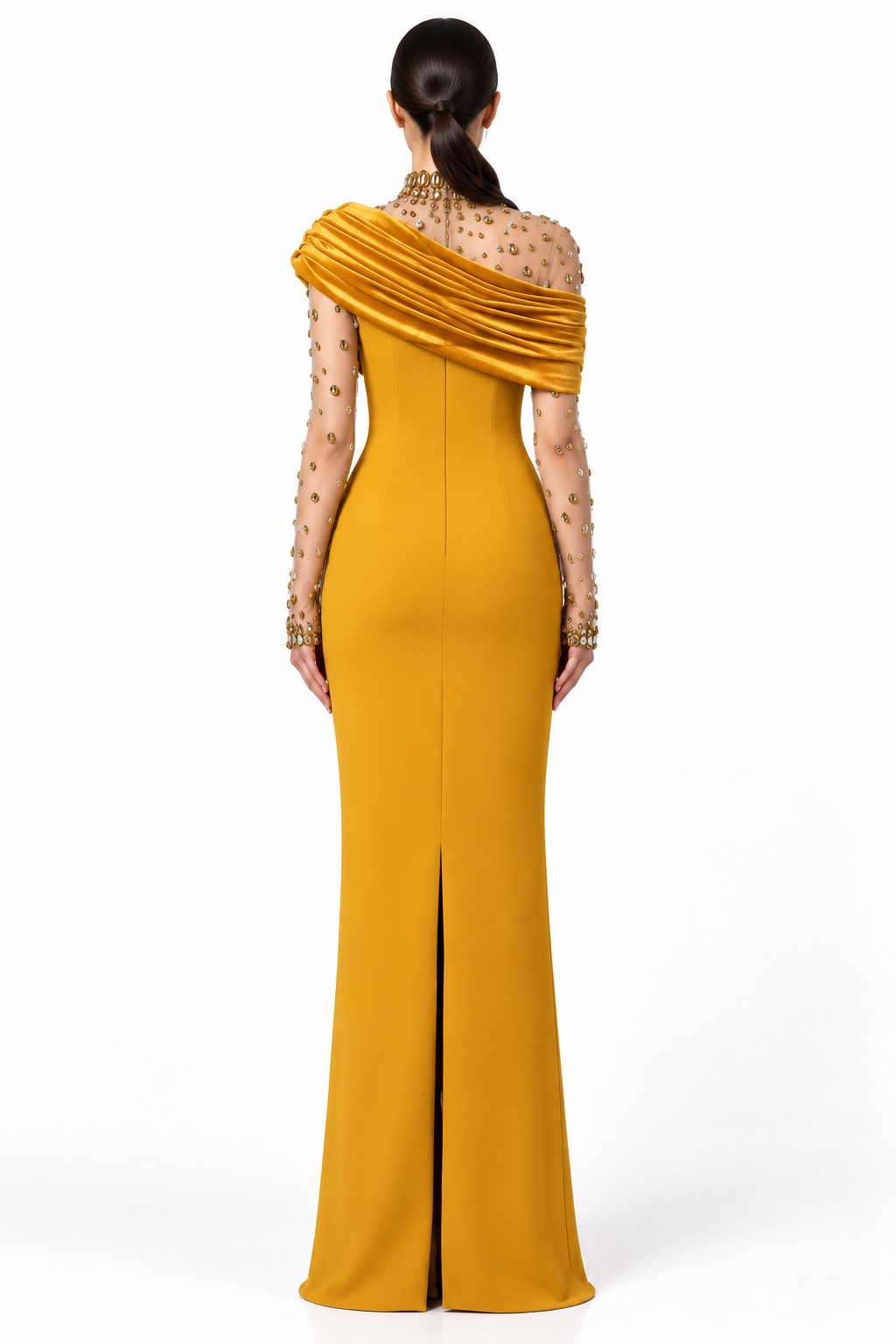 Golden Draped Crystal Gown -Aurevane