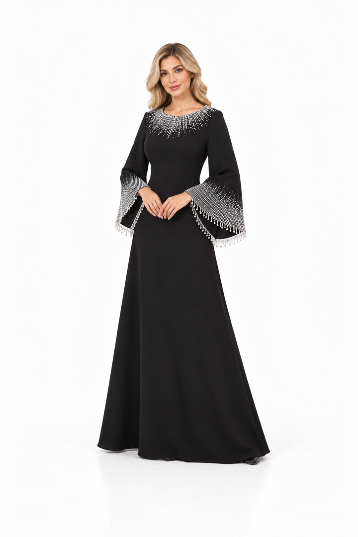 Crystal Neck Flared Sleeve - Opulence