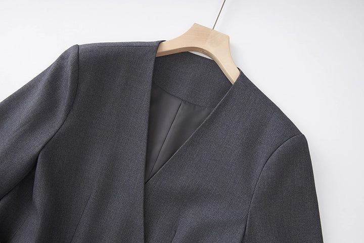 Wrap-front tailored blazer and wide-leg trousers set – GRAPHITE