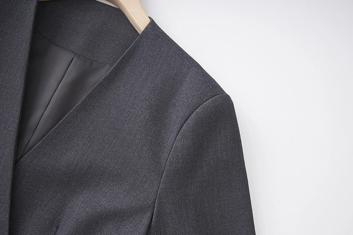 Wrap-front tailored blazer and wide-leg trousers set – GRAPHITE