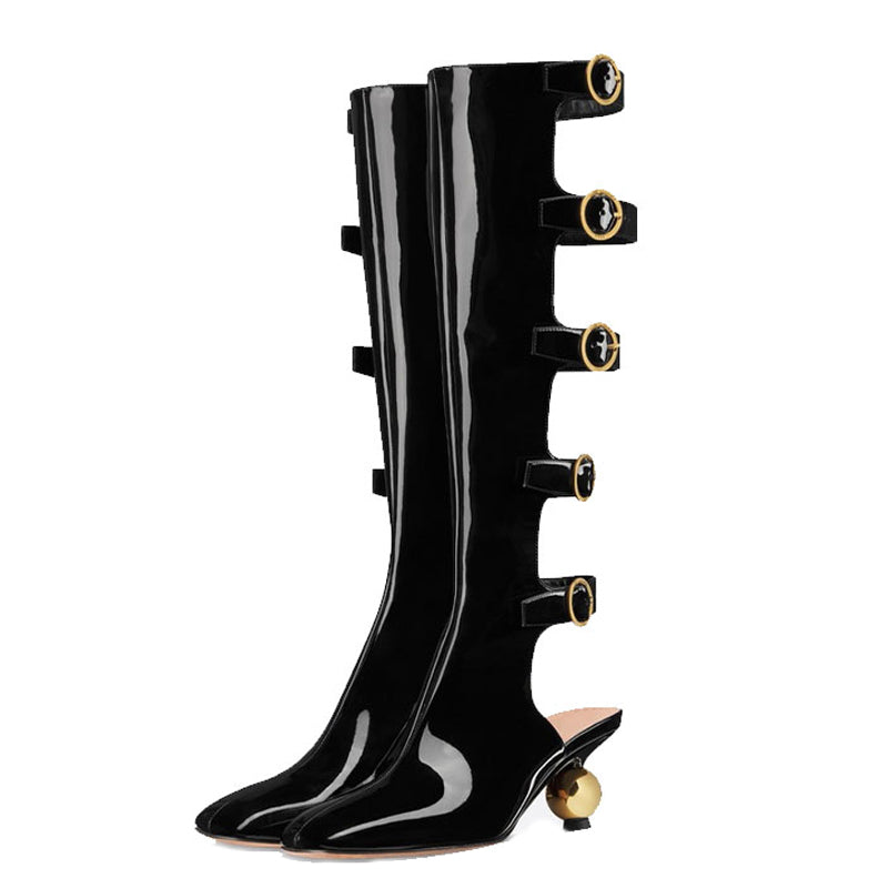 patent cut-out boots with sculptural heel – ORION