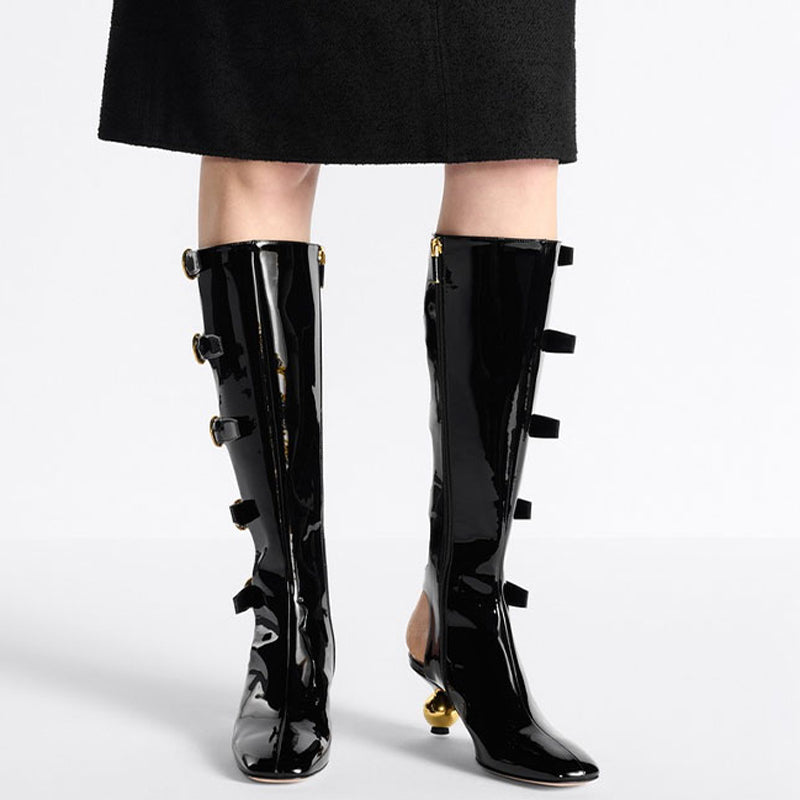 patent cut-out boots with sculptural heel – ORION