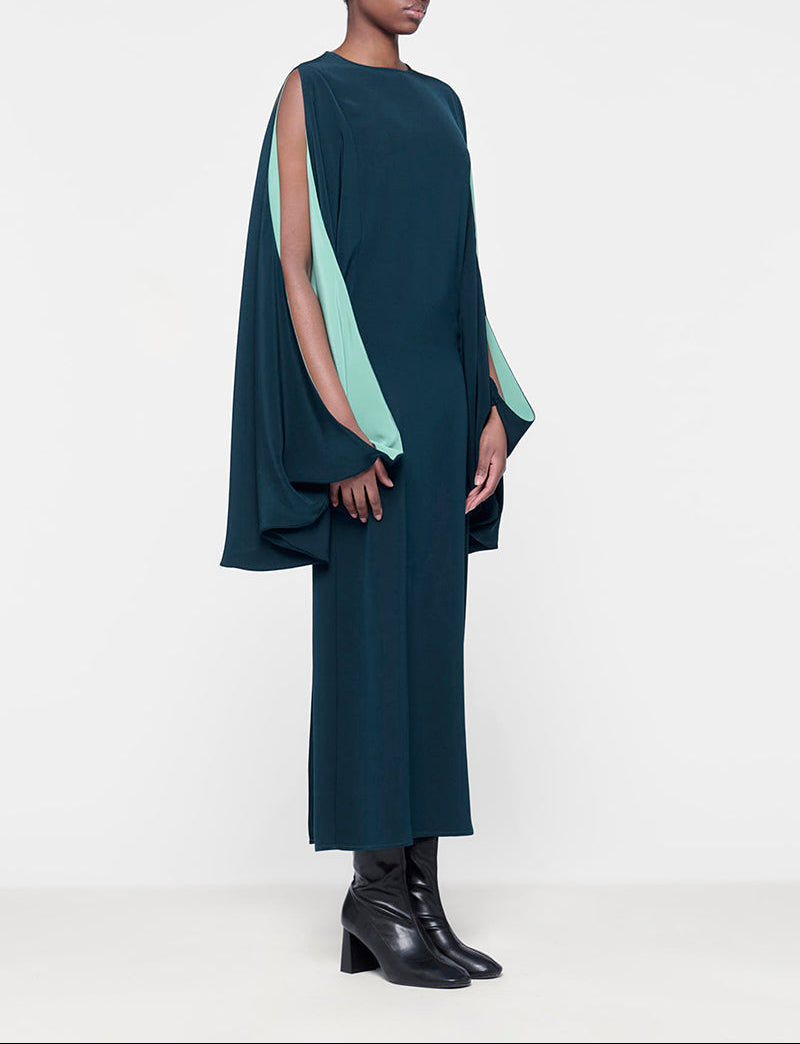 long-sleeve contrast cape dress – AURORA