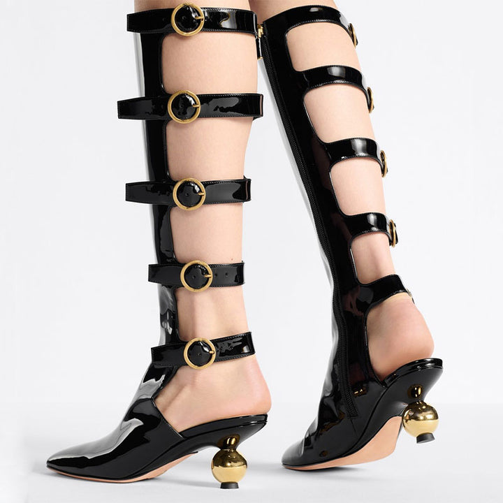 patent cut-out boots with sculptural heel – ORION