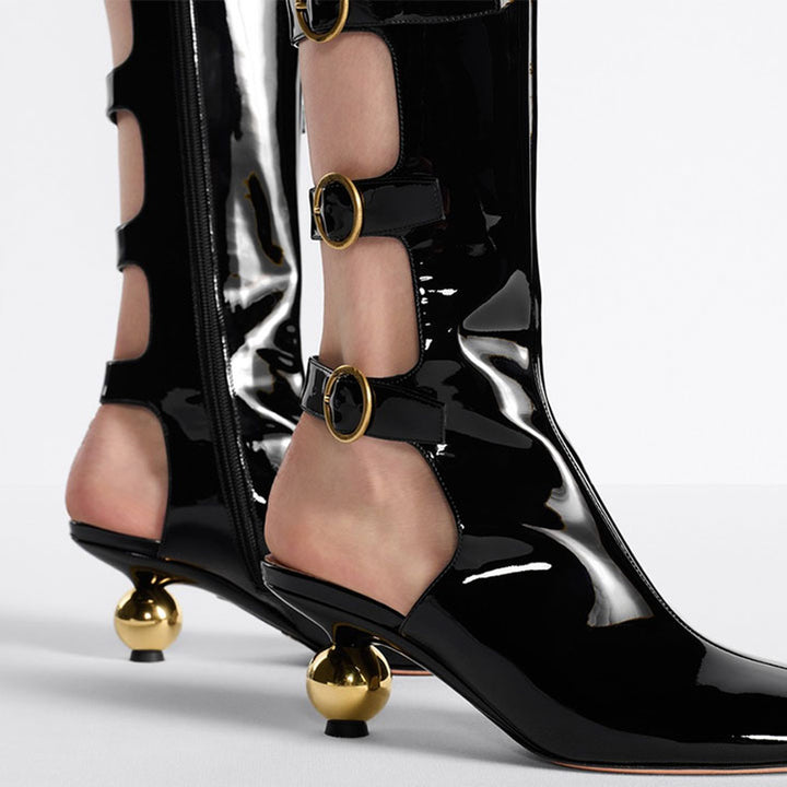 patent cut-out boots with sculptural heel – ORION