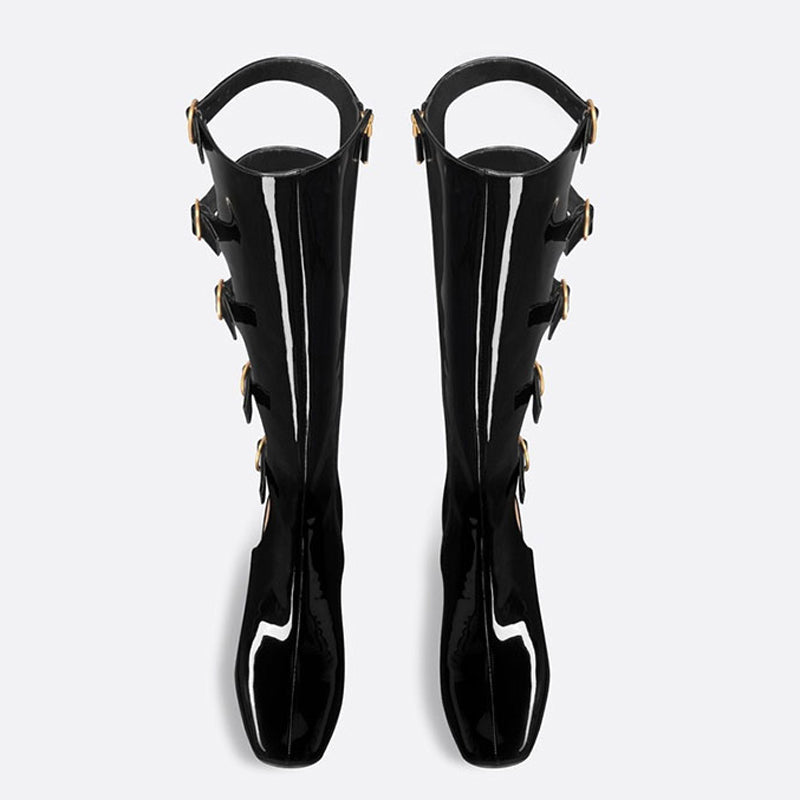 patent cut-out boots with sculptural heel – ORION