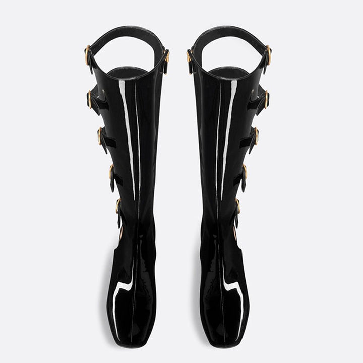 patent cut-out boots with sculptural heel – ORION