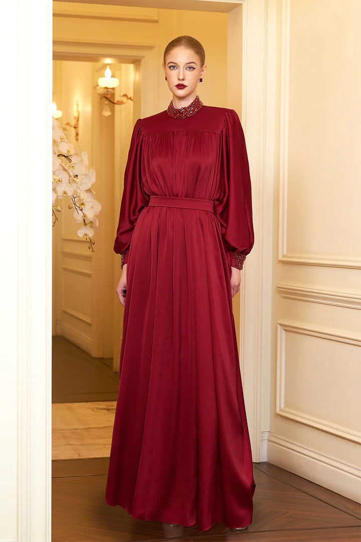 high-neck gown with bouffant sleeves – MARCELLA