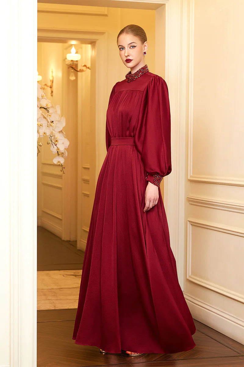 high-neck gown with bouffant sleeves – MARCELLA