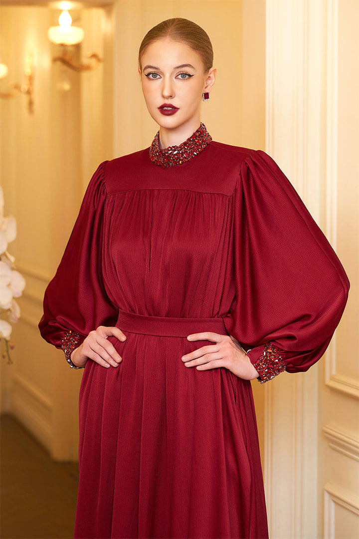high-neck gown with bouffant sleeves – MARCELLA