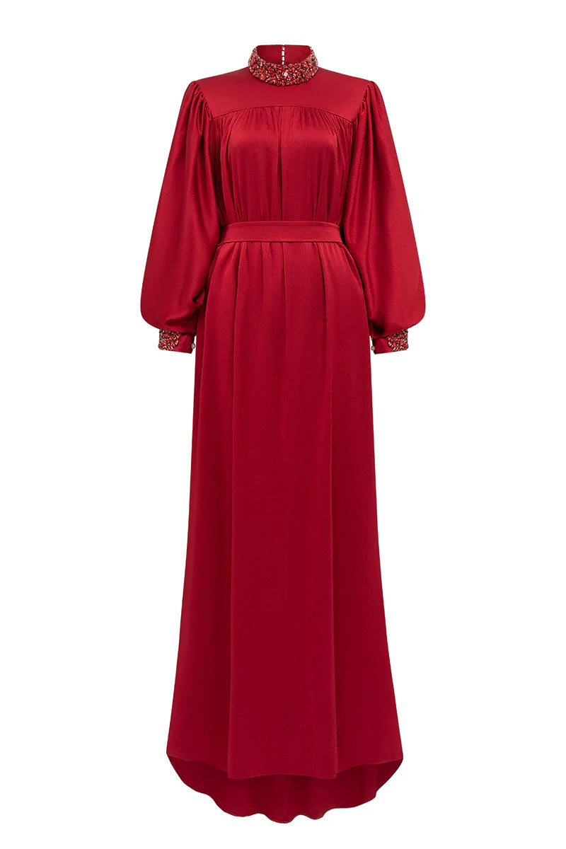 high-neck gown with bouffant sleeves – MARCELLA