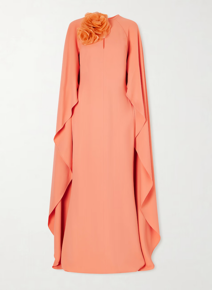 cape sleeve column dress with floral shoulder detail – CORAL-1