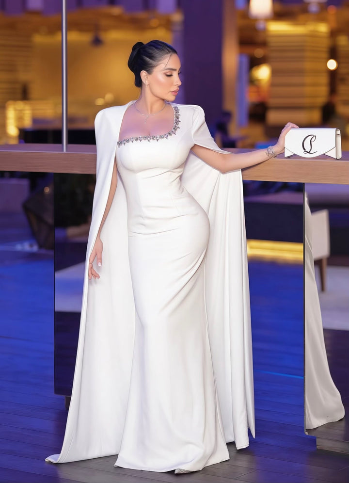 Embellished column dress with floor-length cape - Margaret
