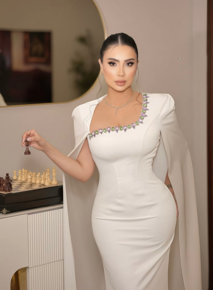 Embellished column dress with floor-length cape - Margaret