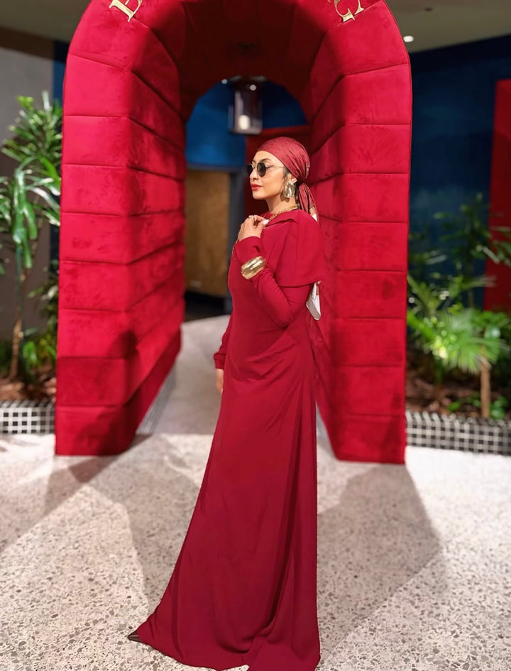 off-shoulder monochrome column gown – Sofaa