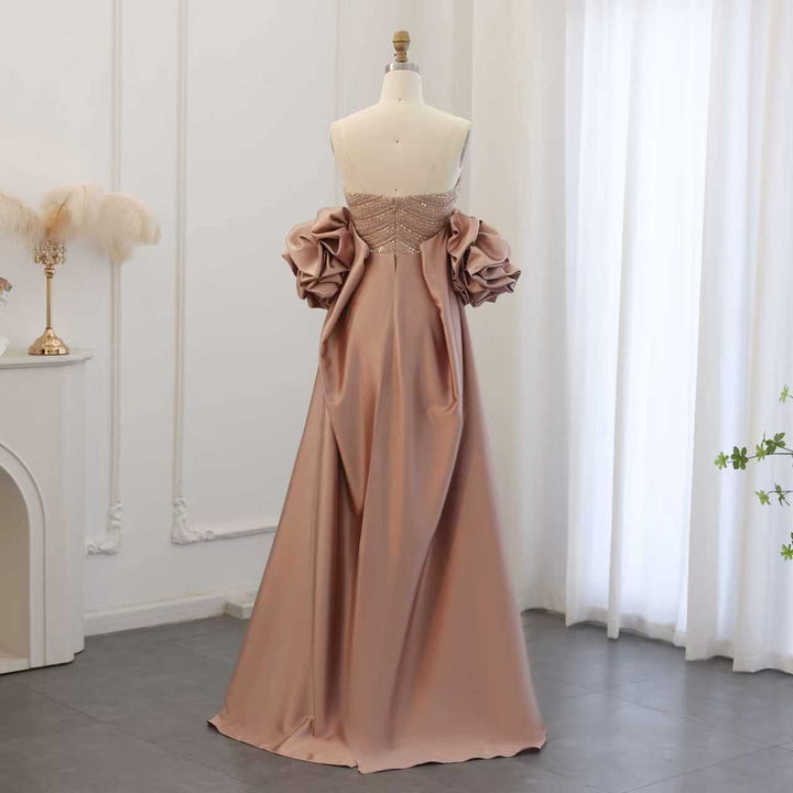 strapless beaded column gown with ruffled sleeves – AURORA