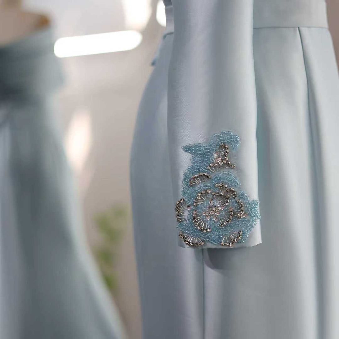 off-shoulder satin mermaid gown with draped cape – ARIA