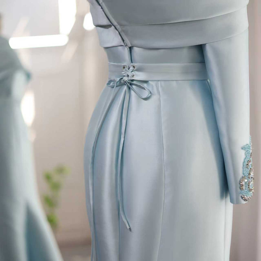 off-shoulder satin mermaid gown with draped cape – ARIA