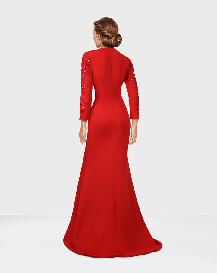 Sequined red dress with front neckline