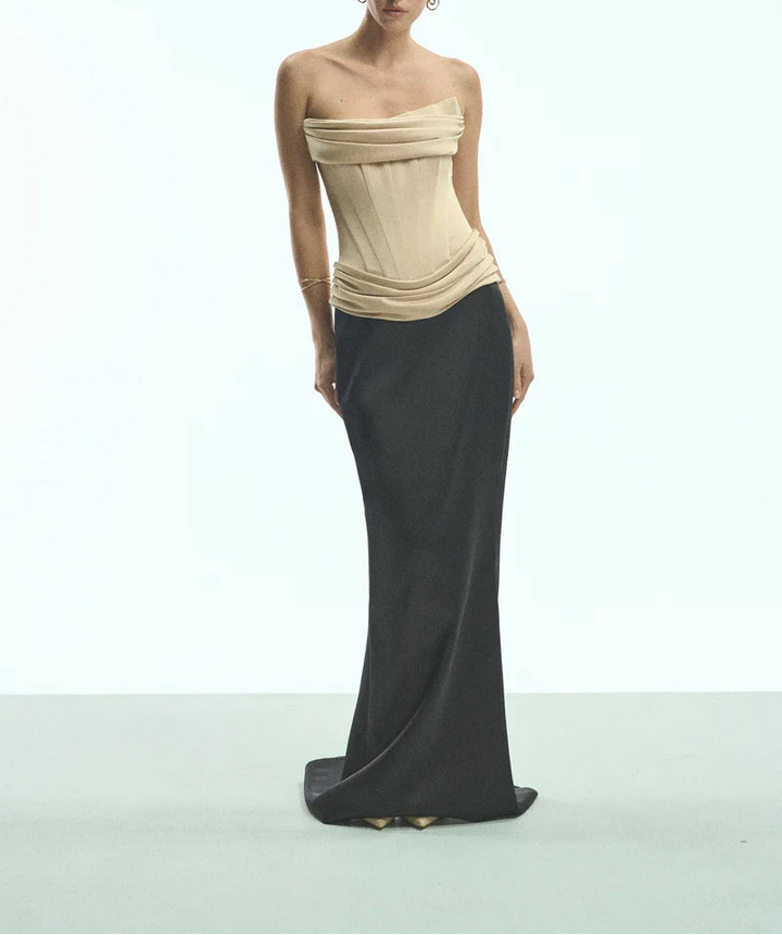 strapless corset gown with draped waist – CAMILLE