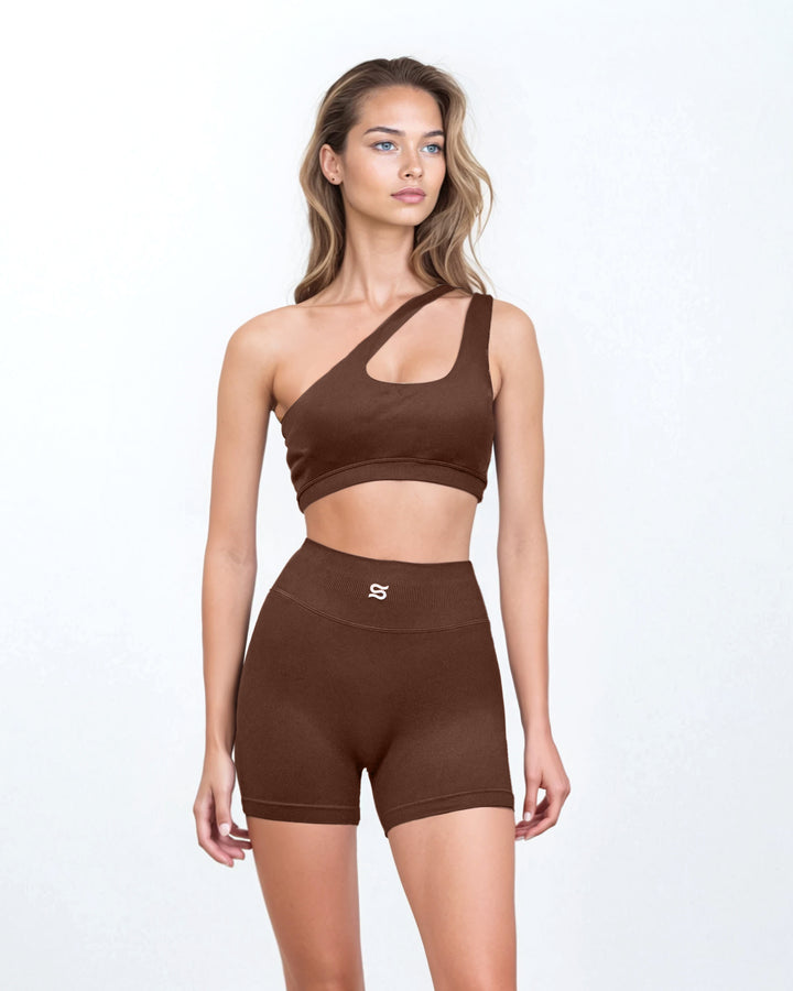 asymmetric cut-out crop top & biker shorts set – COLEN