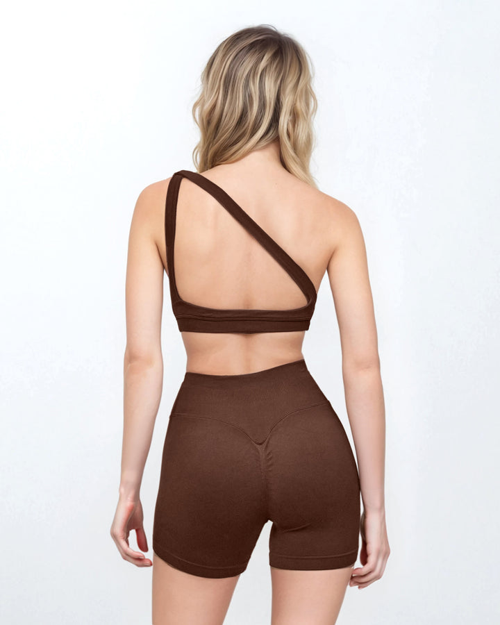 asymmetric cut-out crop top & biker shorts set – COLEN