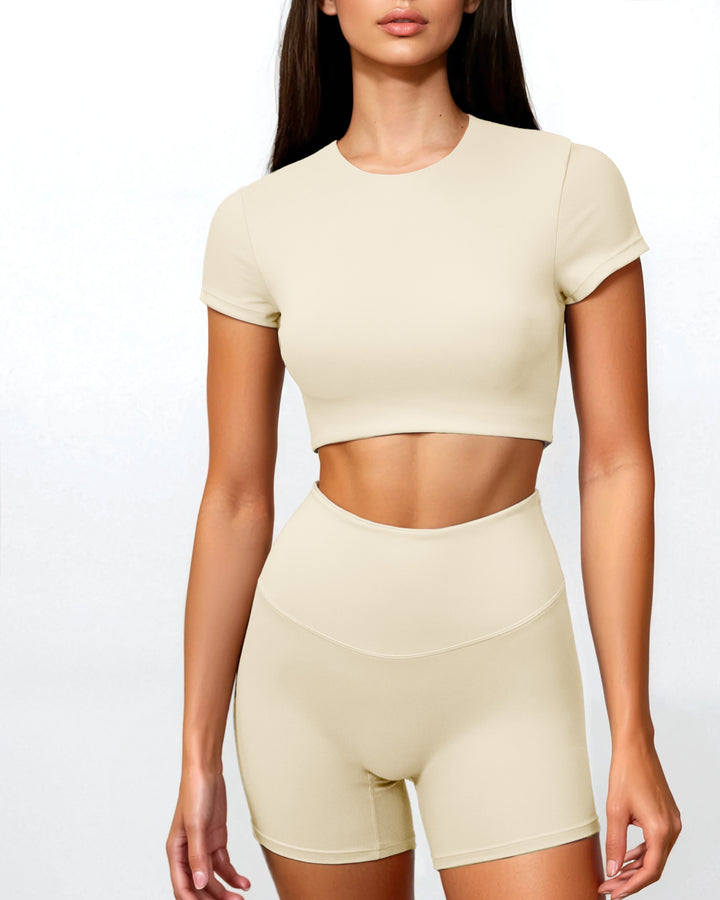 褶皱喇叭袖上衣和高腰裙套装，配腰带 – Rosiny 