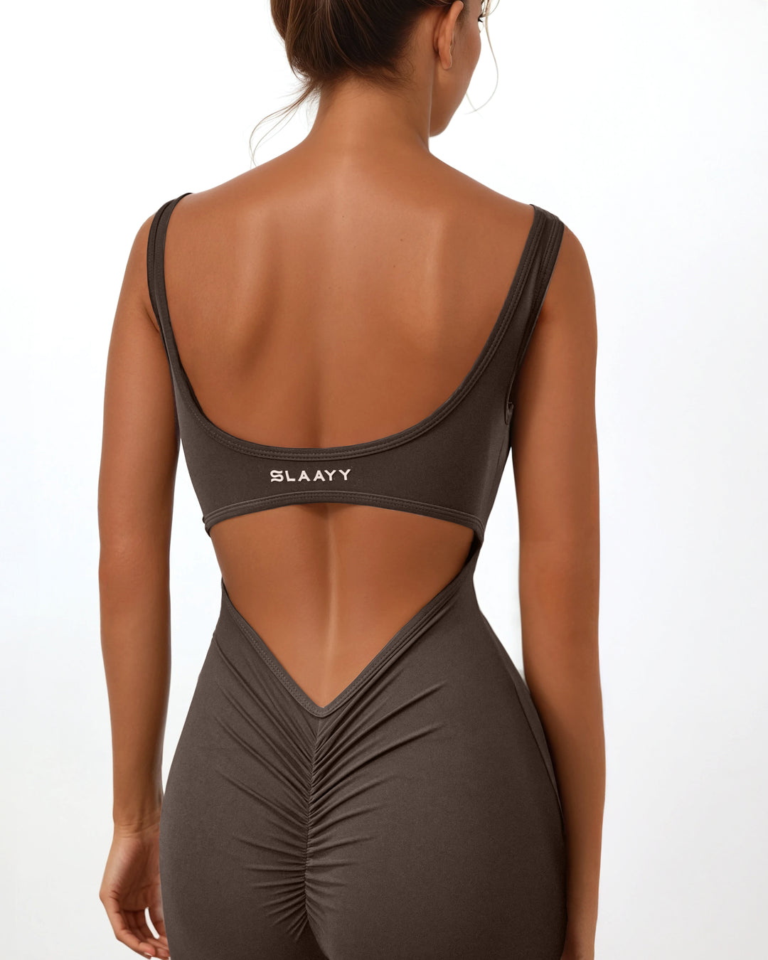 scoop-neck flared jumpsuit – ESPRESSO
