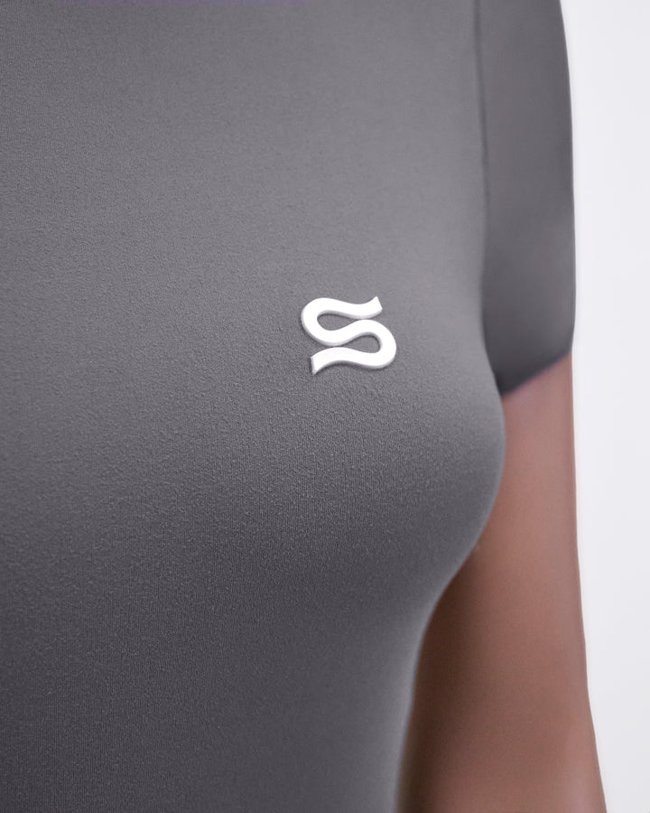 short-sleeve flared jumpsuit – SLATE