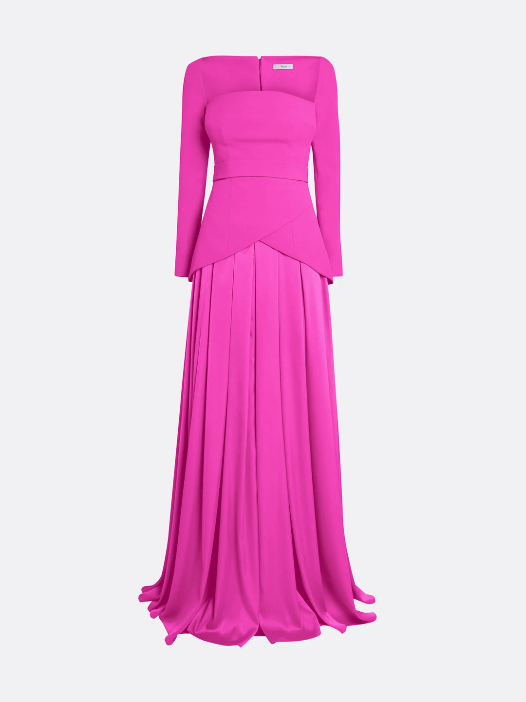 long-sleeve gown with square neckline and pleated skirt – FLAMINGO