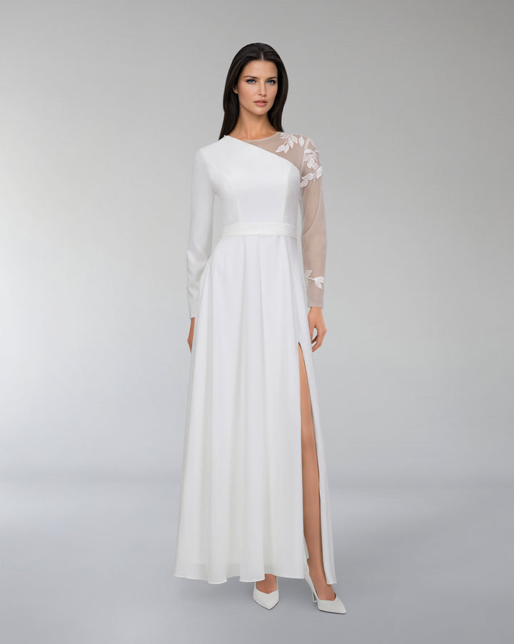 Shoulder off dress with see-through sleeve - QLVEN