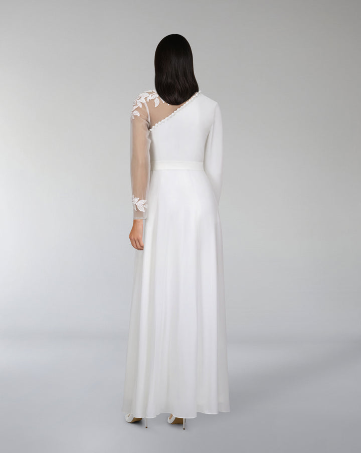 Shoulder off dress with see-through sleeve - QLVEN