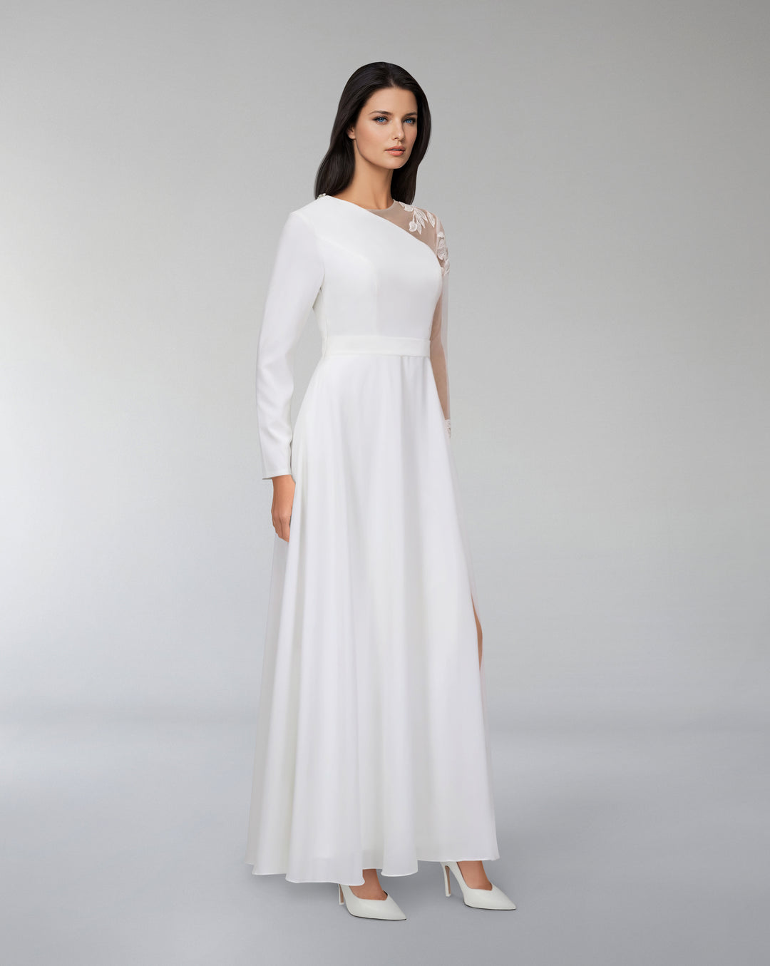 Shoulder off dress with see-through sleeve - QLVEN