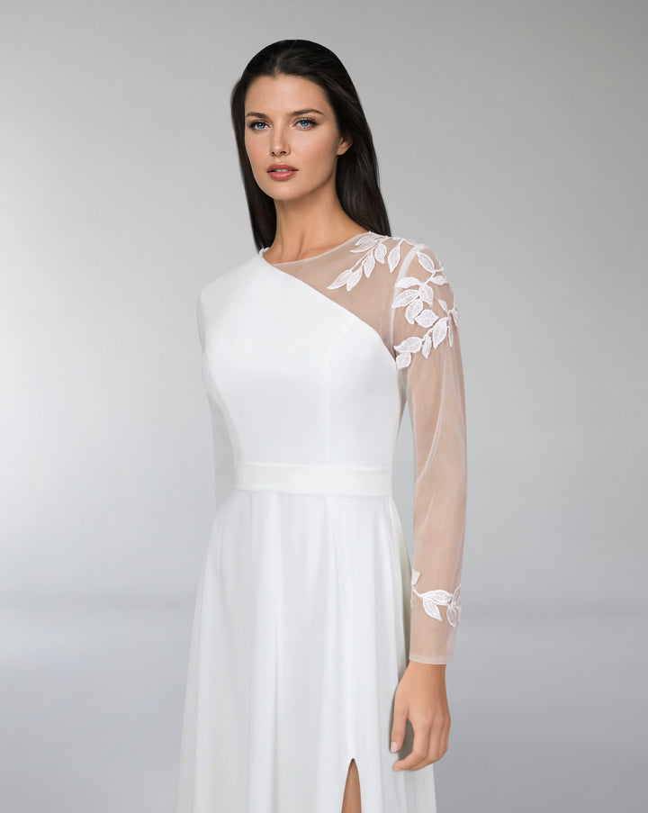 Shoulder off dress with see-through sleeve - QLVEN