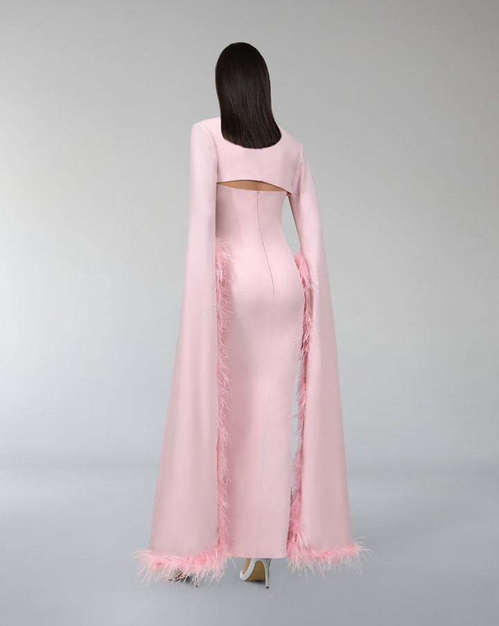 Strapless column dress with capelet and long floor sleeves - ODD-LURES