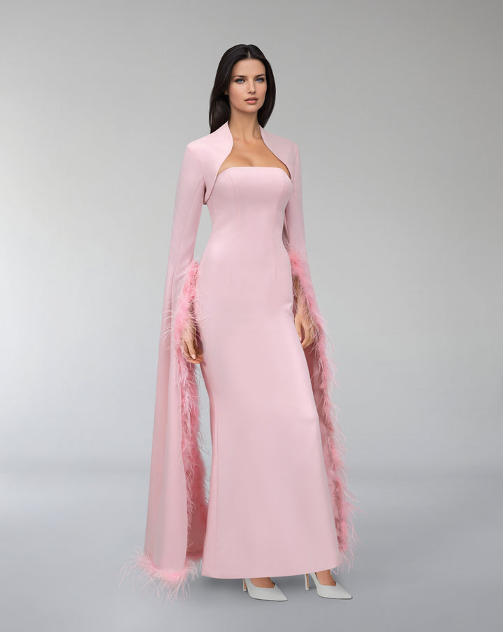 Strapless column dress with capelet and long floor sleeves  - LURES