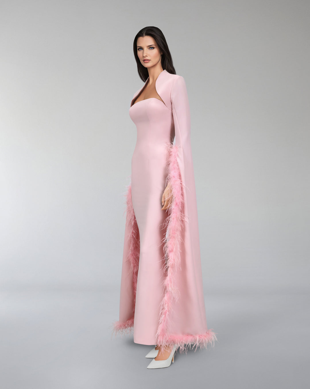 Strapless column dress with capelet and long floor sleeves  - LURES