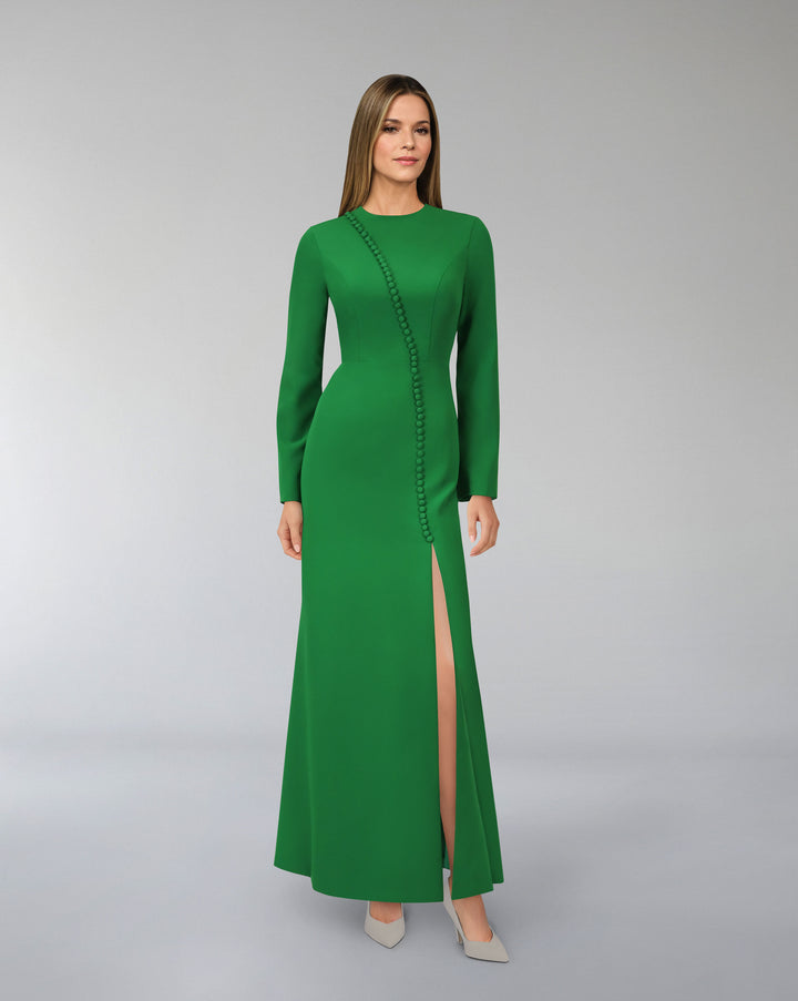 Buttoned long sleeve dress with side slit - POONY