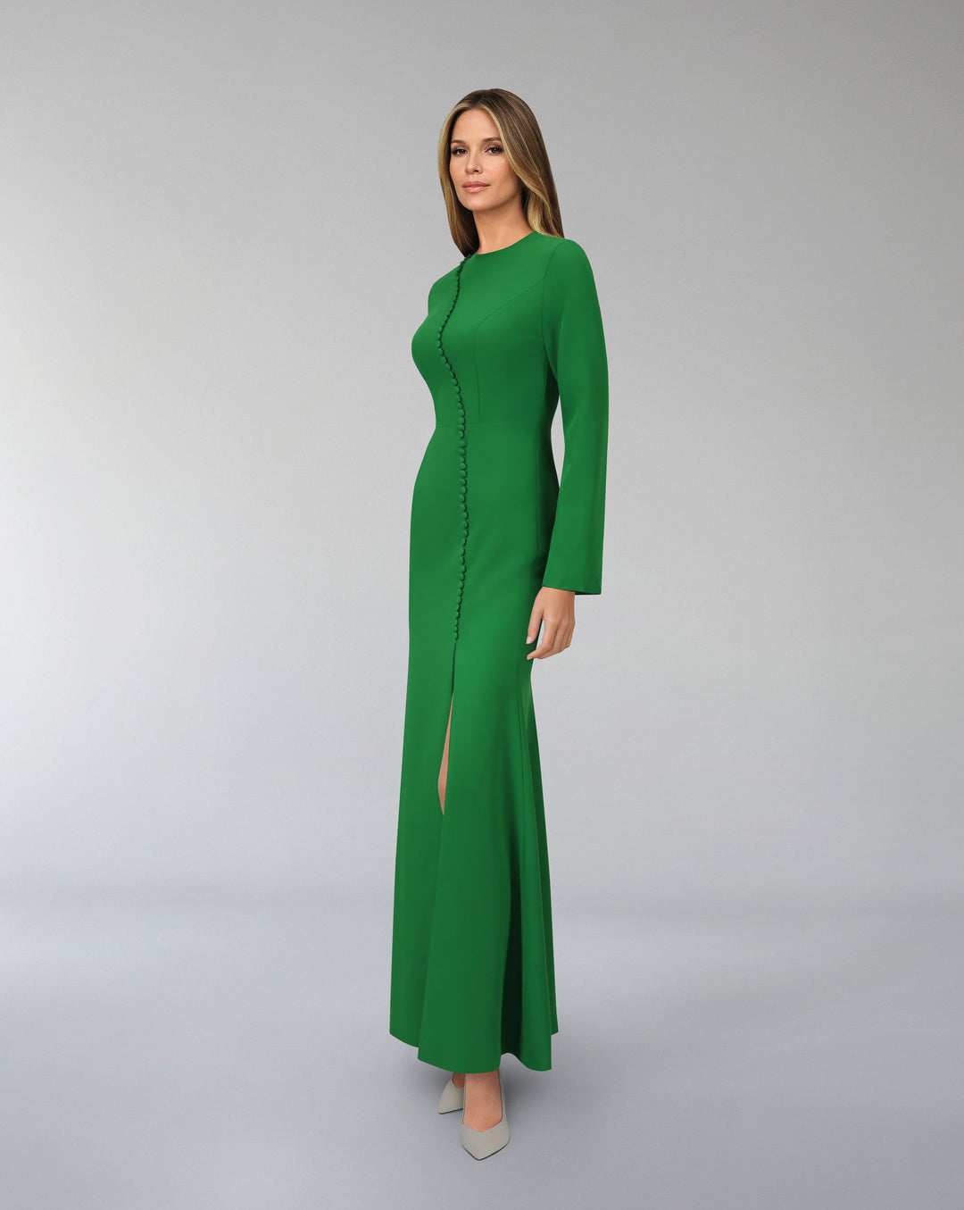 Buttoned long sleeve dress with side slit - POONY